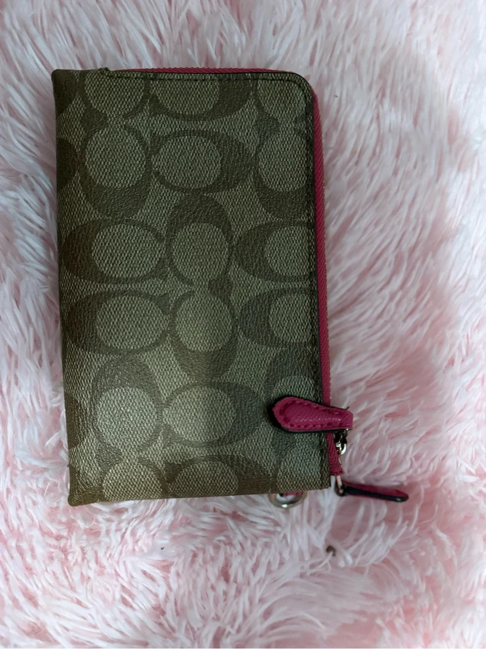 Coach Pink Zip-Top Wristlet with Gold Hardware